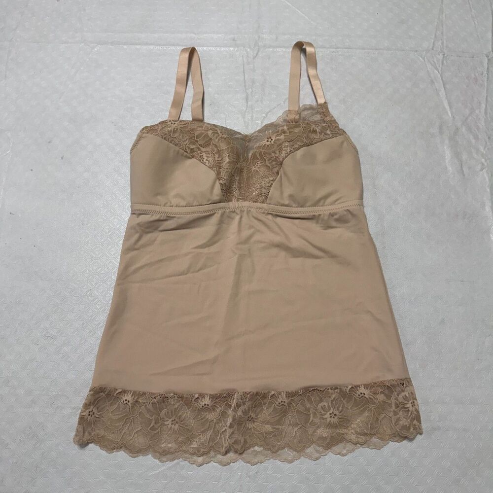 Breezies Soft Support Lace Bra Camisole Tank - Nude/Tan Women's S